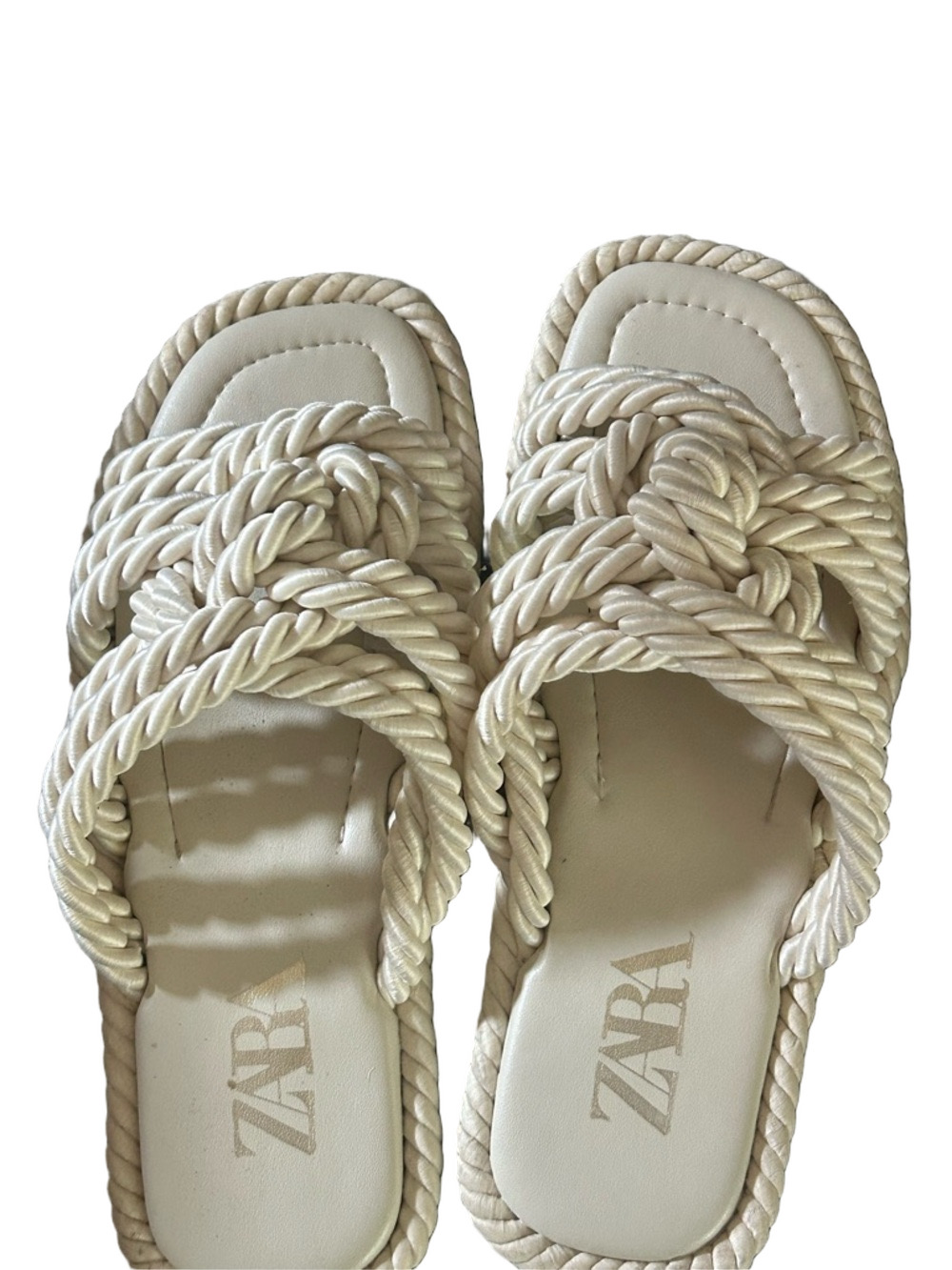 Zara Cream Braided Rope Slide Sandals - Picture 2 of 3